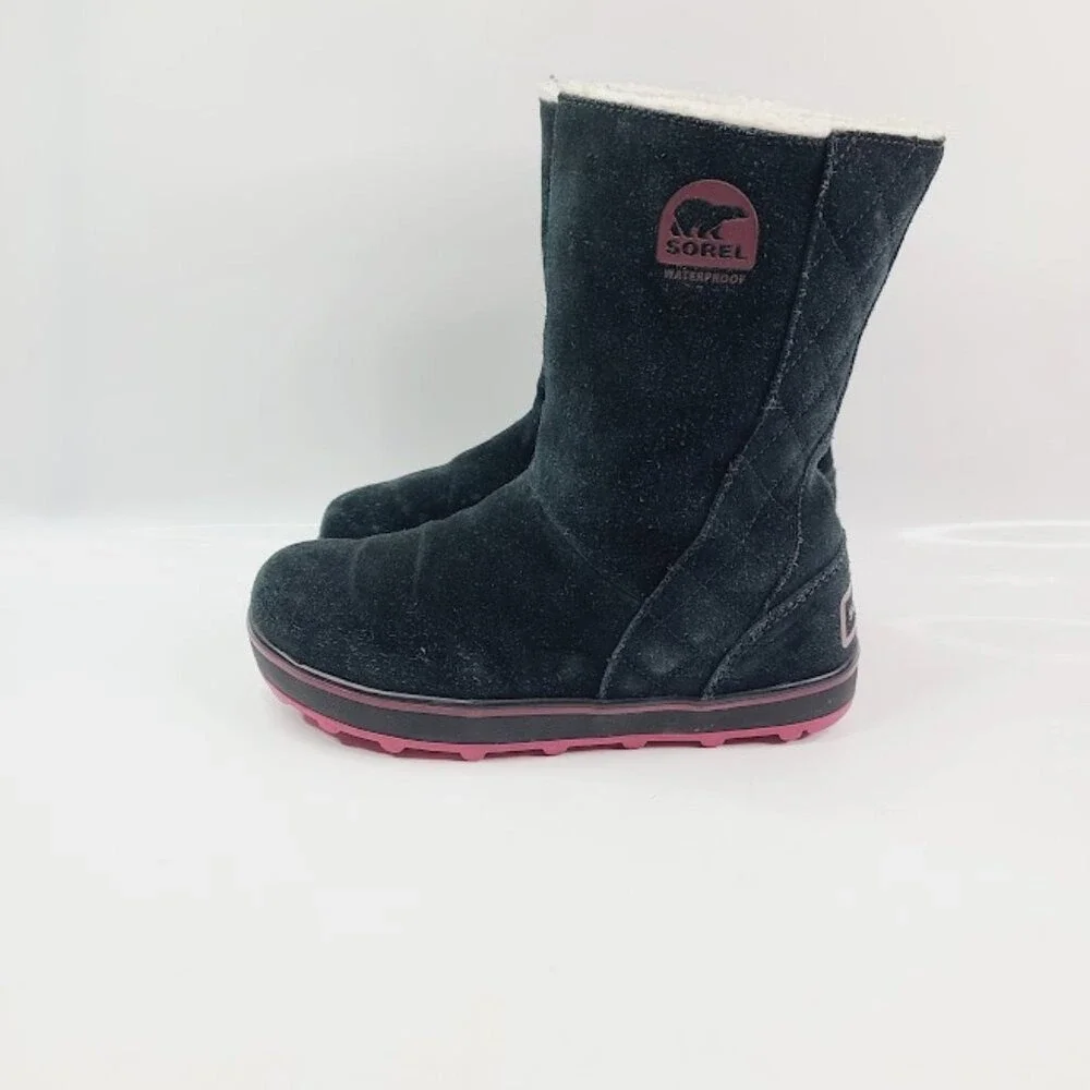Sorel Women's Black Glacy NL19750-010 Sued Mid-Calf Winter Snow‎ Boot Size 6